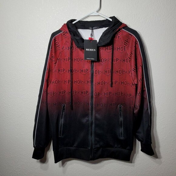 Mebius Other - Mebius Men's Hip Hop Hoodie Jacket Size M Ombre Red & Black Full Zip NWT